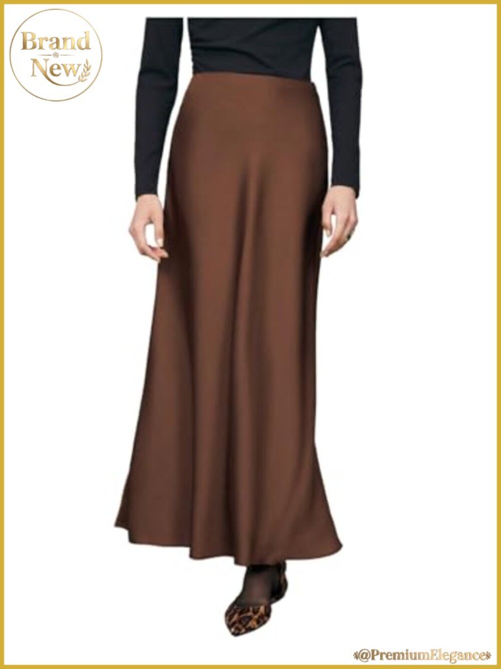 Silk Satin Maxi Skirt Elastic High Waisted Zip Up Office Work